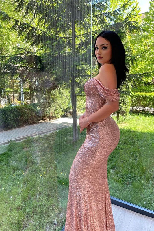 Elegant Split Long sleeves V-Neck Mermaid Prom Dress With Sequins