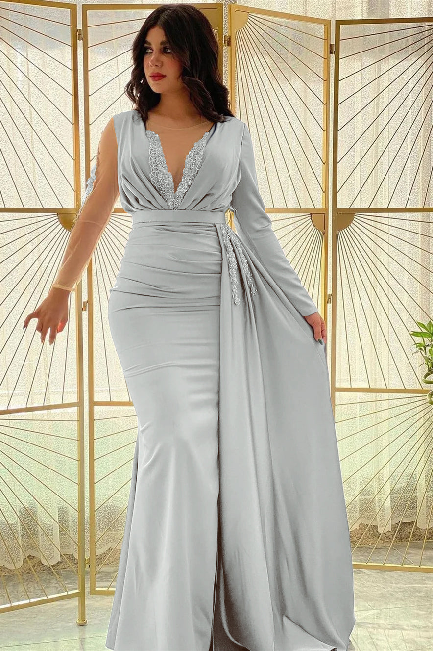 Mermaid Long Sleeves Prom Dress Slit With Ruffle