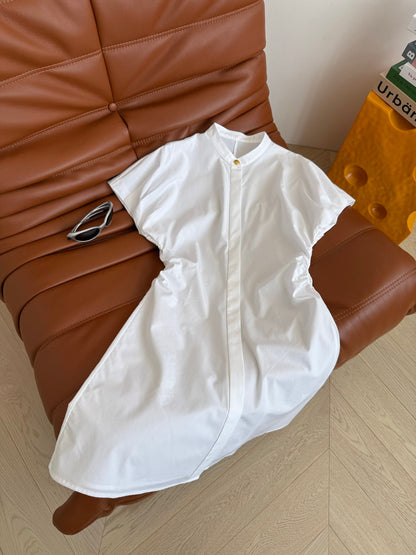Celine 25 Flying Sleeve Waist Dress White Cotton