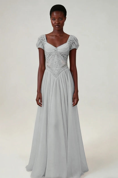 Stunning Blushing Pink Chiffon Sleeveless Long Evening Dress With Sequins