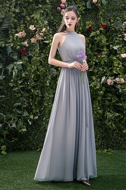 5 Styles Grey Chiffon Long Bridesmaid Dresses