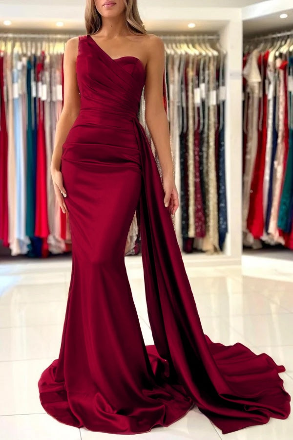 Burnt Orange Sleeveless Mermaid Prom Dress One-Shoulder With Ruffles