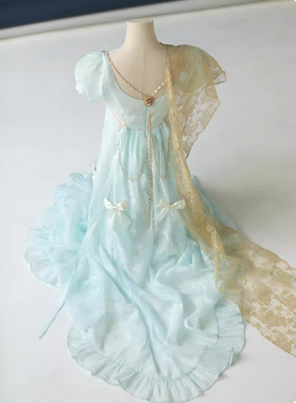 Elegant Imperial Prom Dress Square Neck Print Gala Gown Evening Dress Party Outfits      D5054