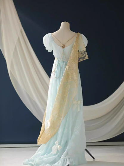 Elegant Imperial Prom Dress Square Neck Print Gala Gown Evening Dress Party Outfits      D5054