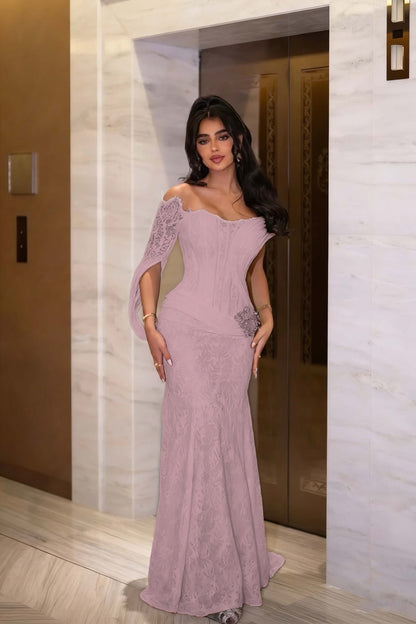 Black Long Sleeves Strapless Mermaid Prom Dress With Embroidery