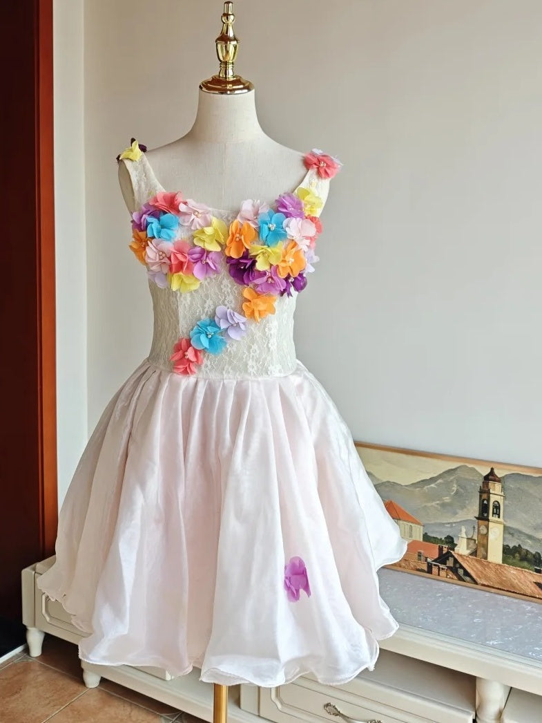 Colorful Homecoming Dress Crew Neck Pleated Floral Short Prom Dress Back to School Outfits Graduation Dress  D5062