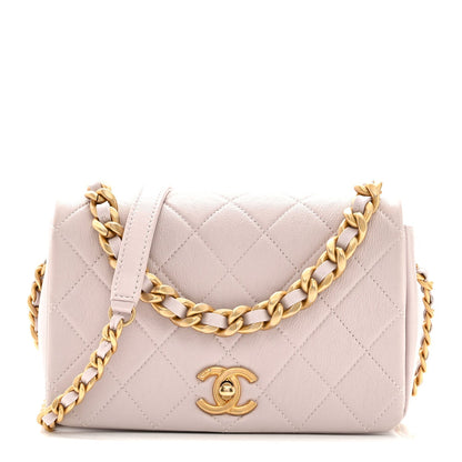Shiny Lambskin Quilted Small Fashion Therapy Flap Bag Lilac