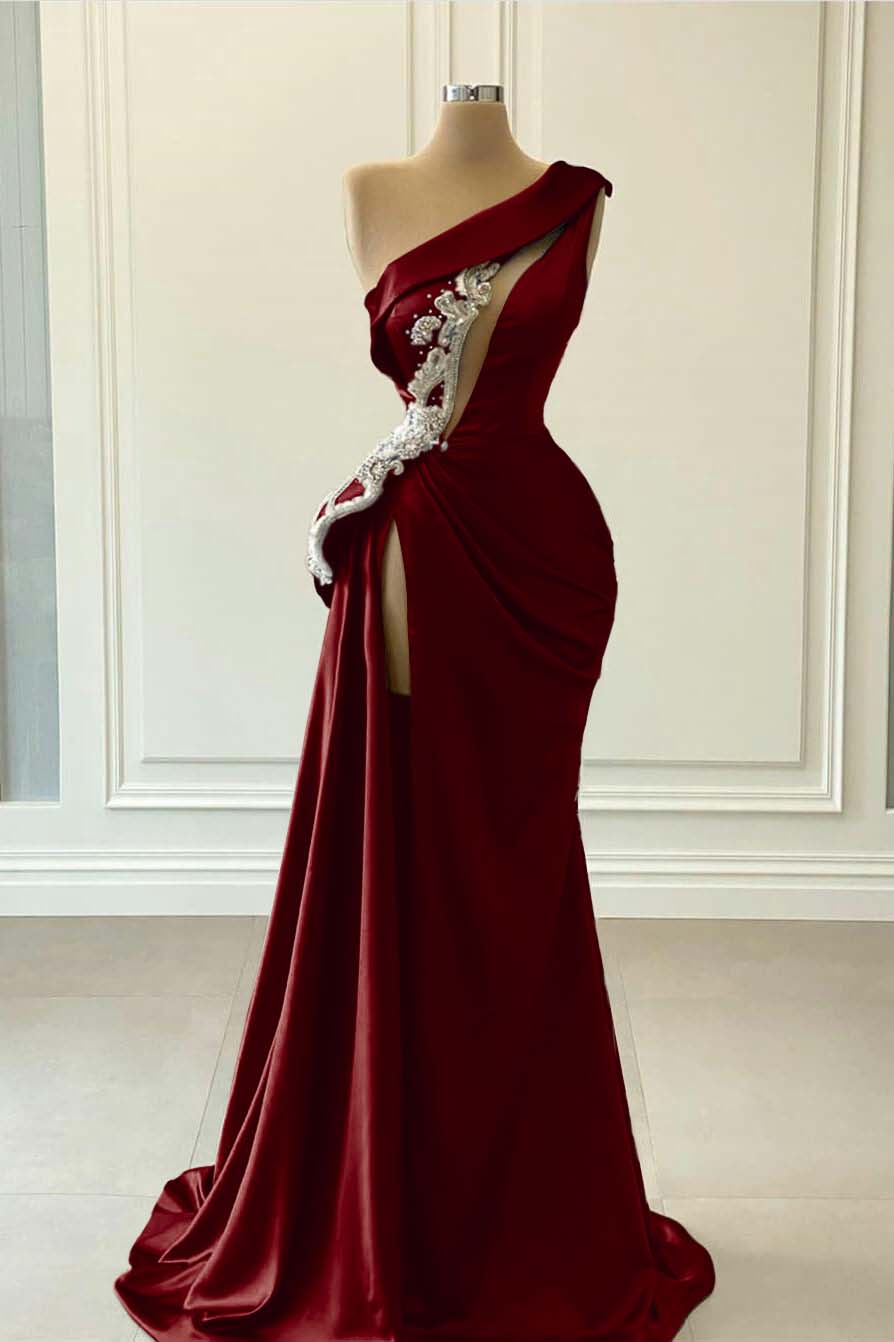 One Shoulder Blue Mermaid Prom Dress With Beaded