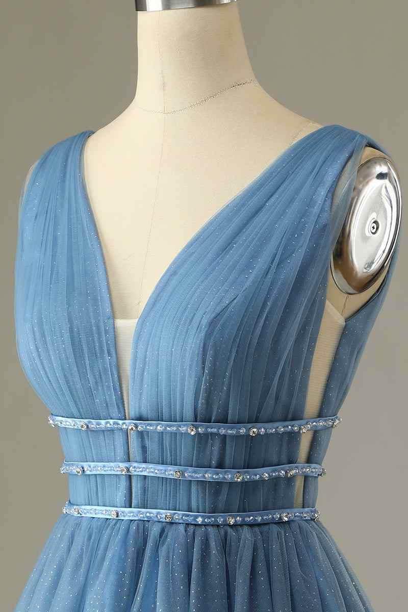 A-line V Neck Sleeveless Beaded Mini Homecoming Dress