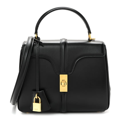 Satinated Calfskin Small 16 Top Handle Bag Black