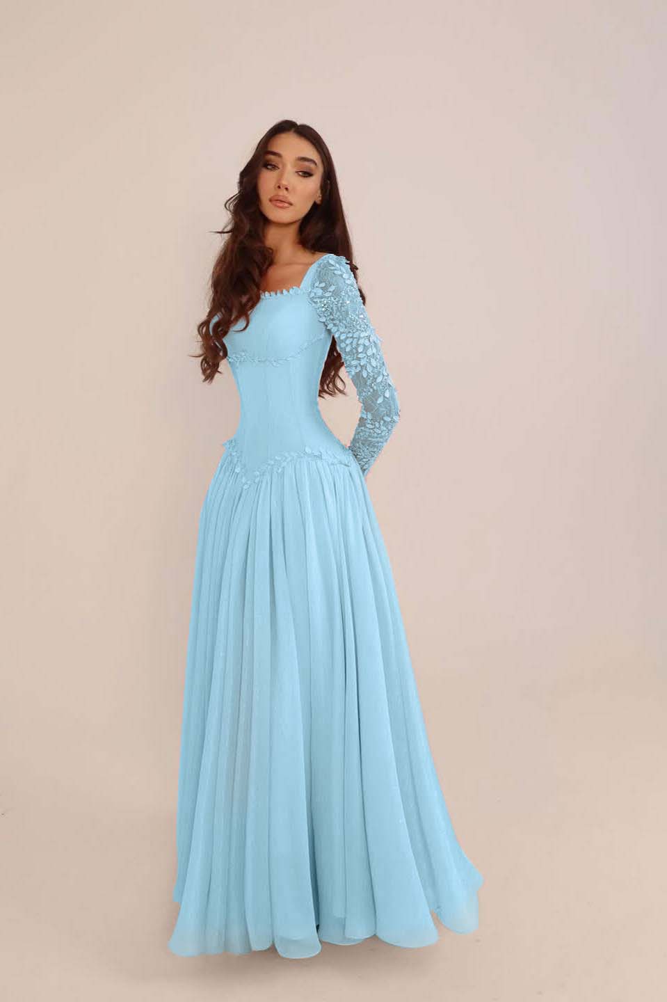 Glamorous Candy Pink Chiffon Long Sleeves Long Evening Dress With Sequins
