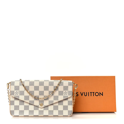 Damier Azur Pochette Felicie Chain Wallet Rose Ballerine