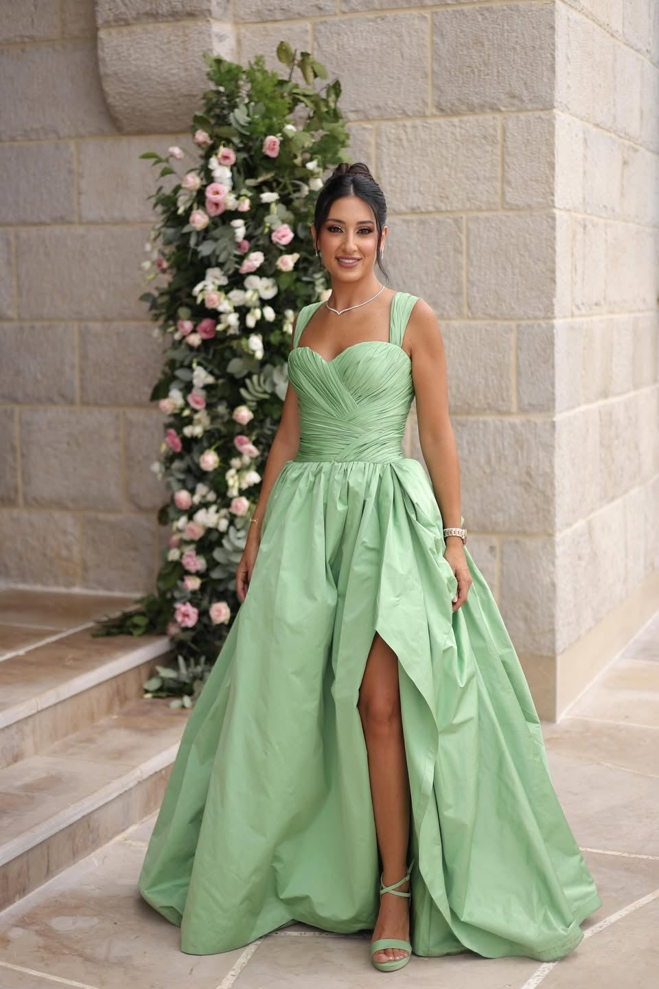Sleeveless Sweetheart Wide Straps Beads A Line Prom Dress With Split