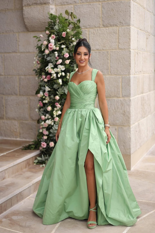 Sleeveless Sweetheart Wide Straps Beads A Line Prom Dress With Split