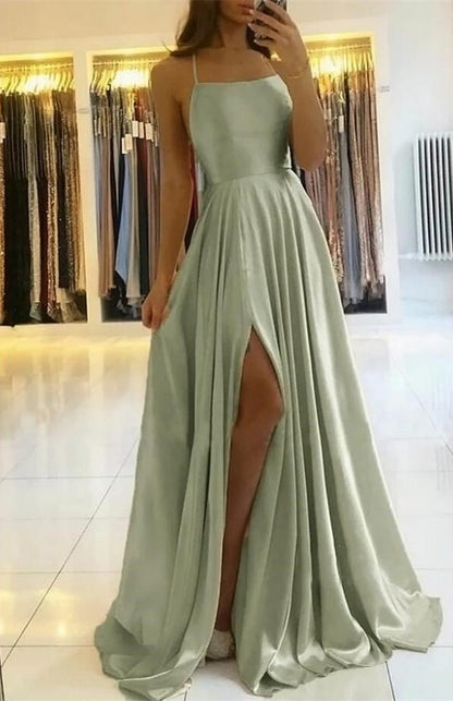 Spaghetti-Straps Prom Dress With Slit