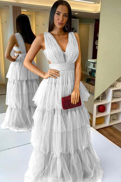Sleeveless Tulle Long Watermelon Prom Dress