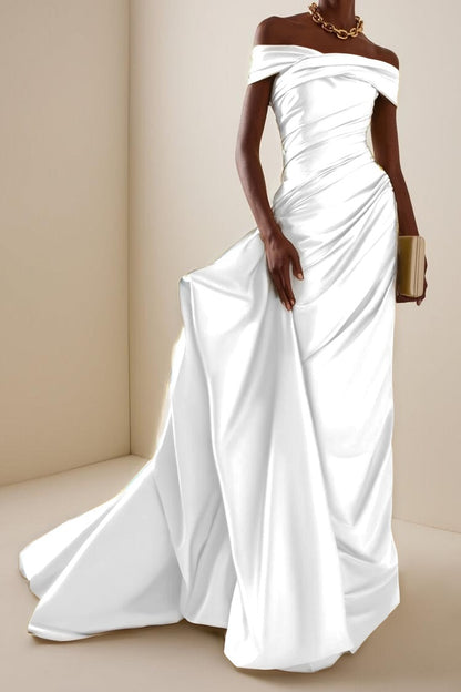 Glamorous Off the Shoulder Sleeveless Long Evening Dress With Pleated