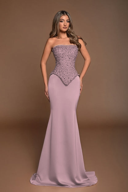 Sleeveless Square Strapless Mermaid Prom Dress With Beads