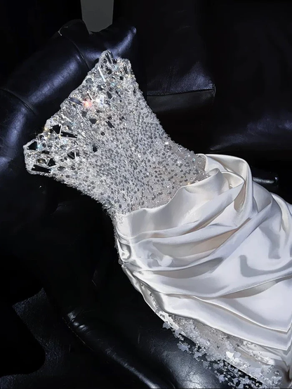 Ivory Beaded Long Prom Dress Sexy Evening Party Gown Birthday Dress fg8214