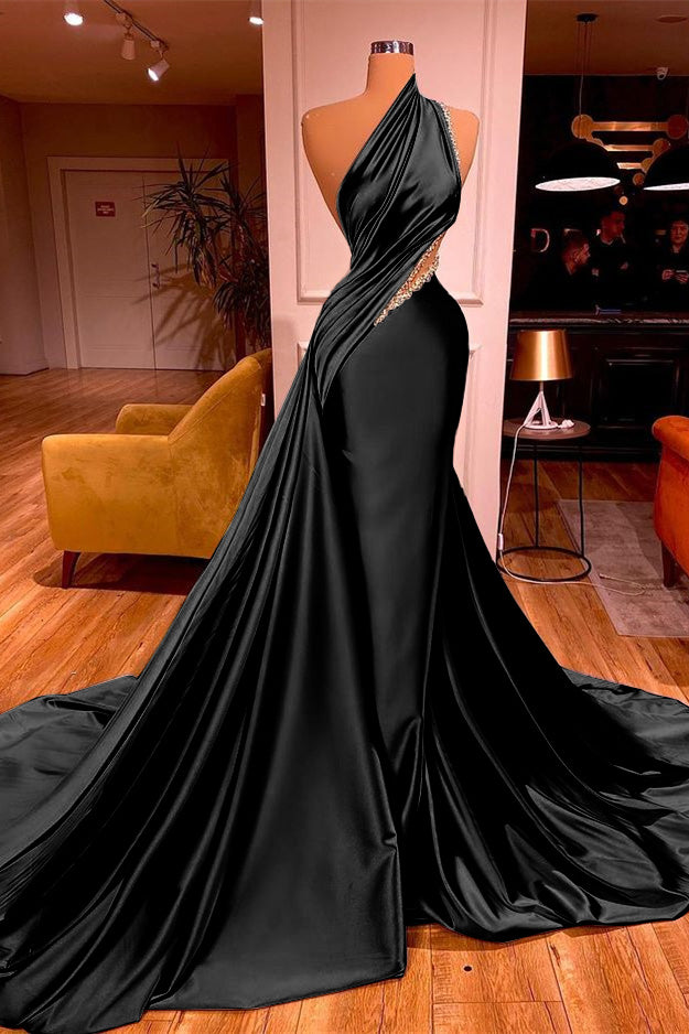 Long Beadings Mermaid Prom Dress One Shoulder With Ruffles
