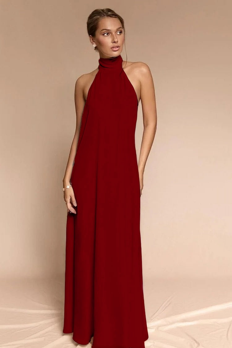 Stunning Halter Backless Sleeveless Long Prom Dress With Pleated