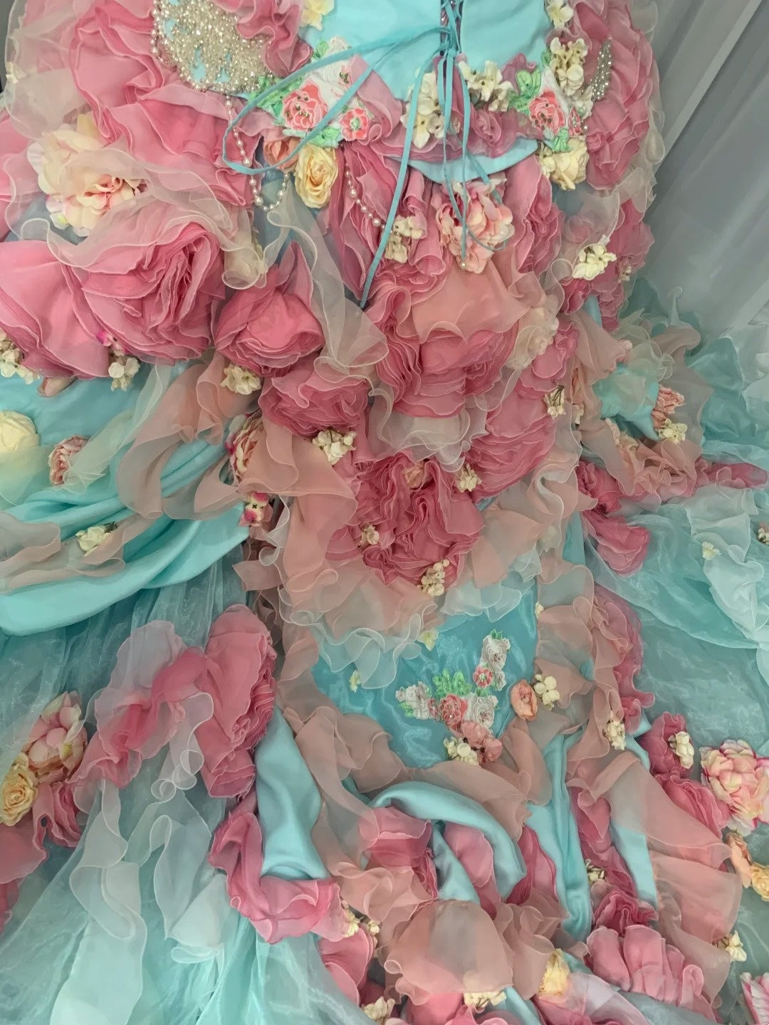 Colorful Ball Gown Strapless Floral Evening Dress Quinceanera Dress 18th Birthday Prom Gown       D5162
