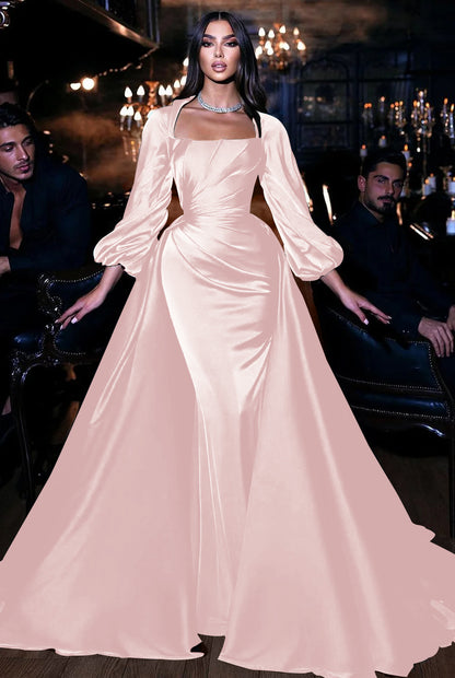 Square Emerald Long Sleeves Mermaid Prom Dress With Ruffles