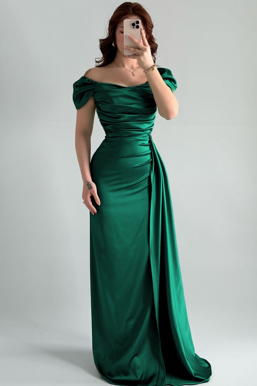 Sleeveless Strapless Off-Shoulders Pleated Prom Dress With Split