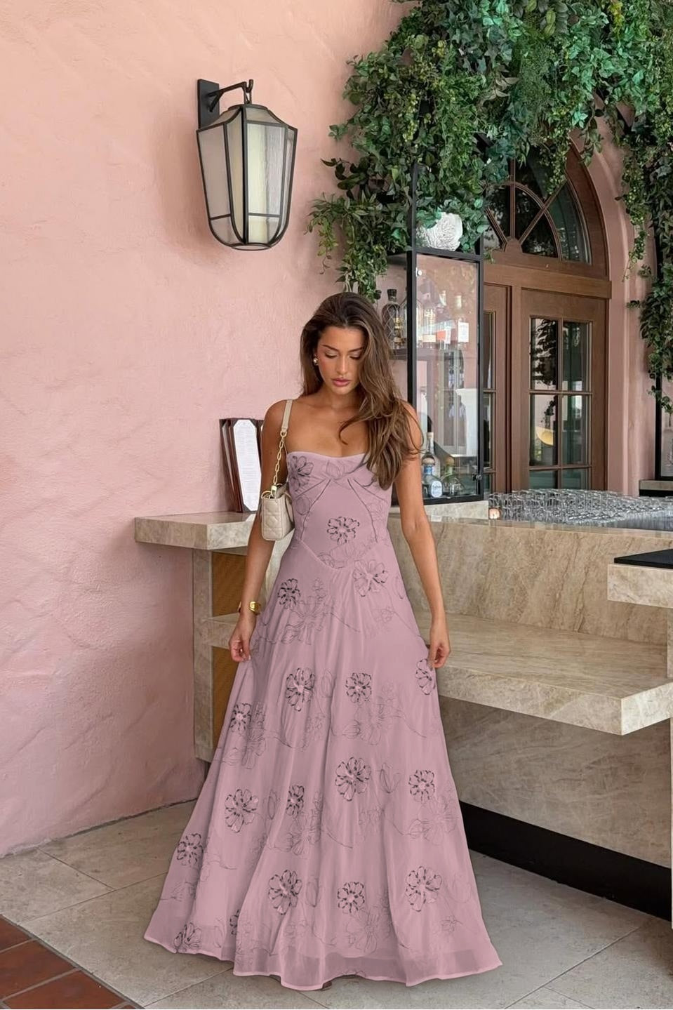 Spaghetti Strap Sleeveless Long Evening Dress With Pleated Appliques
