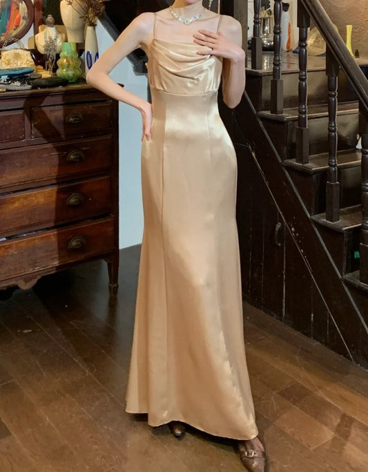 Chic Prom Dress A Line Spaghetti Straps Pleated Gala Gown Evening Dress Graduation Dress    D5198