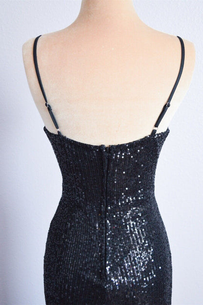 Black Sequin V-Neck Sleeveless Prom Party Dress With Slit