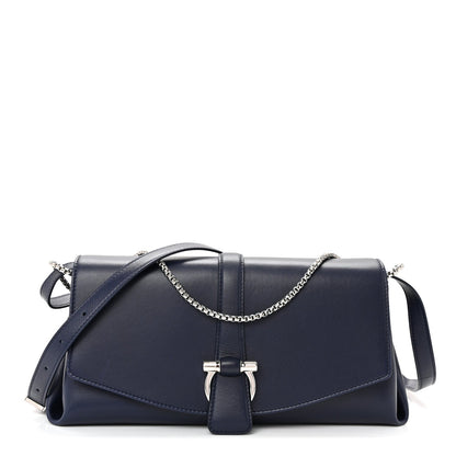 Calfskin Small Front Flap Crossbody Bag Navy Blue
