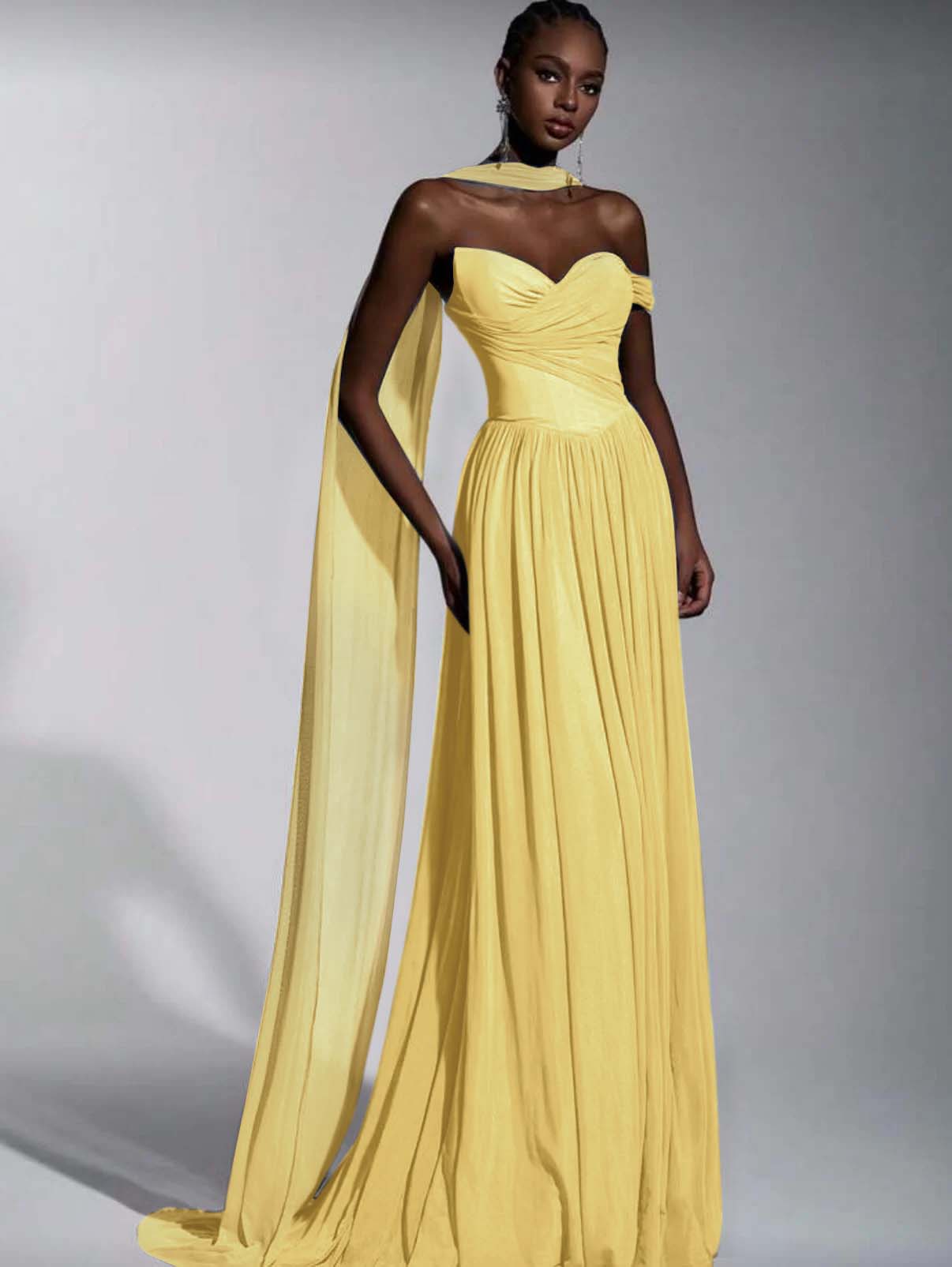 Dusty Blue One Shoulder Sweetheart Evenign Dress in Chiffon With Split