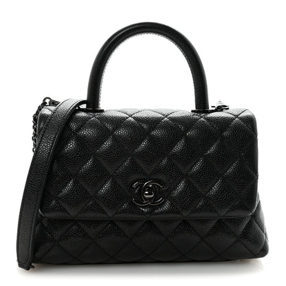 Iridescent Caviar Quilted Mini Coco Handle Flap So Black