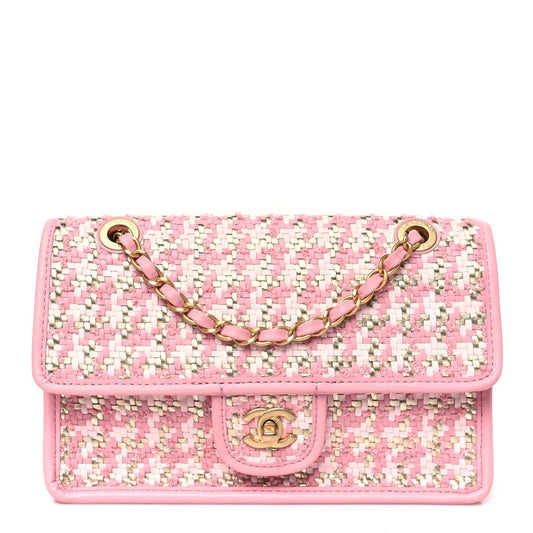 Metallic Lambskin Viscose Woven Flap Pink Gold