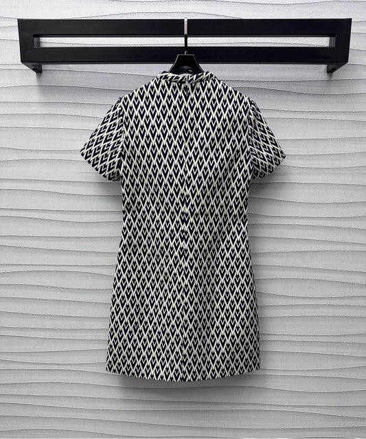 Valentino Black White Short Dress In Toute La V Jacquard