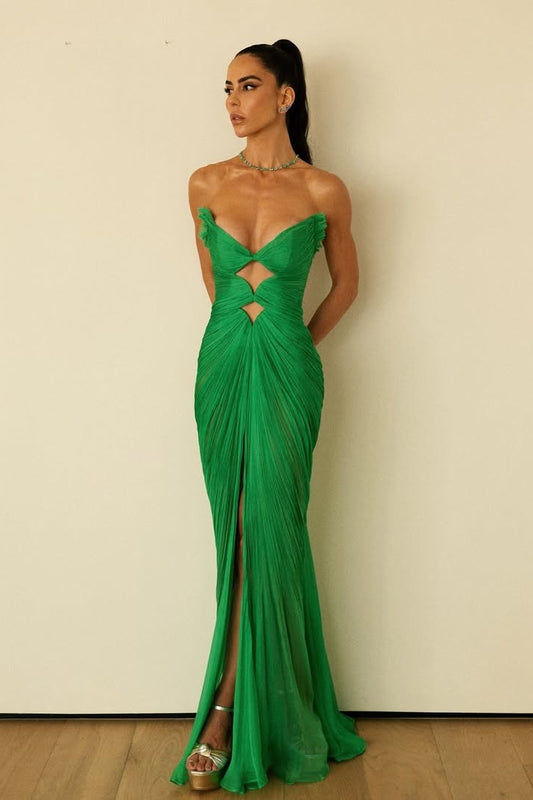 Sexy Deep V Neck Green Mermaid Prom Dress With Slit