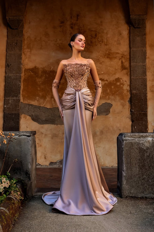 Exquisite Sleeveless Strapless Mermaid Prom Dress With Gloves