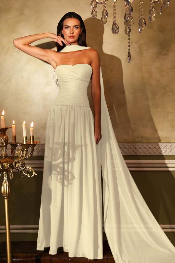 Sleeveless Square Strapless Prom Dress With Pleated