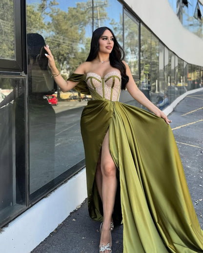 Sleeveless Strapless One-Shoulders Mermaid Beads Prom Dress