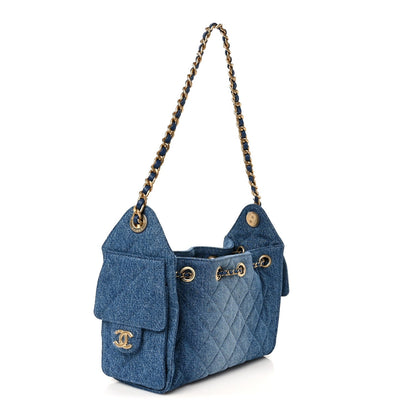 Washed Denim Quilted Mini Chanel 25 Handbag Blue