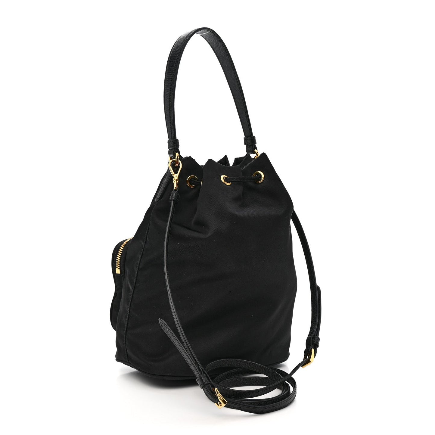 Saffiano Tessuto Nylon Mini Bucket Crossbody Bag Black