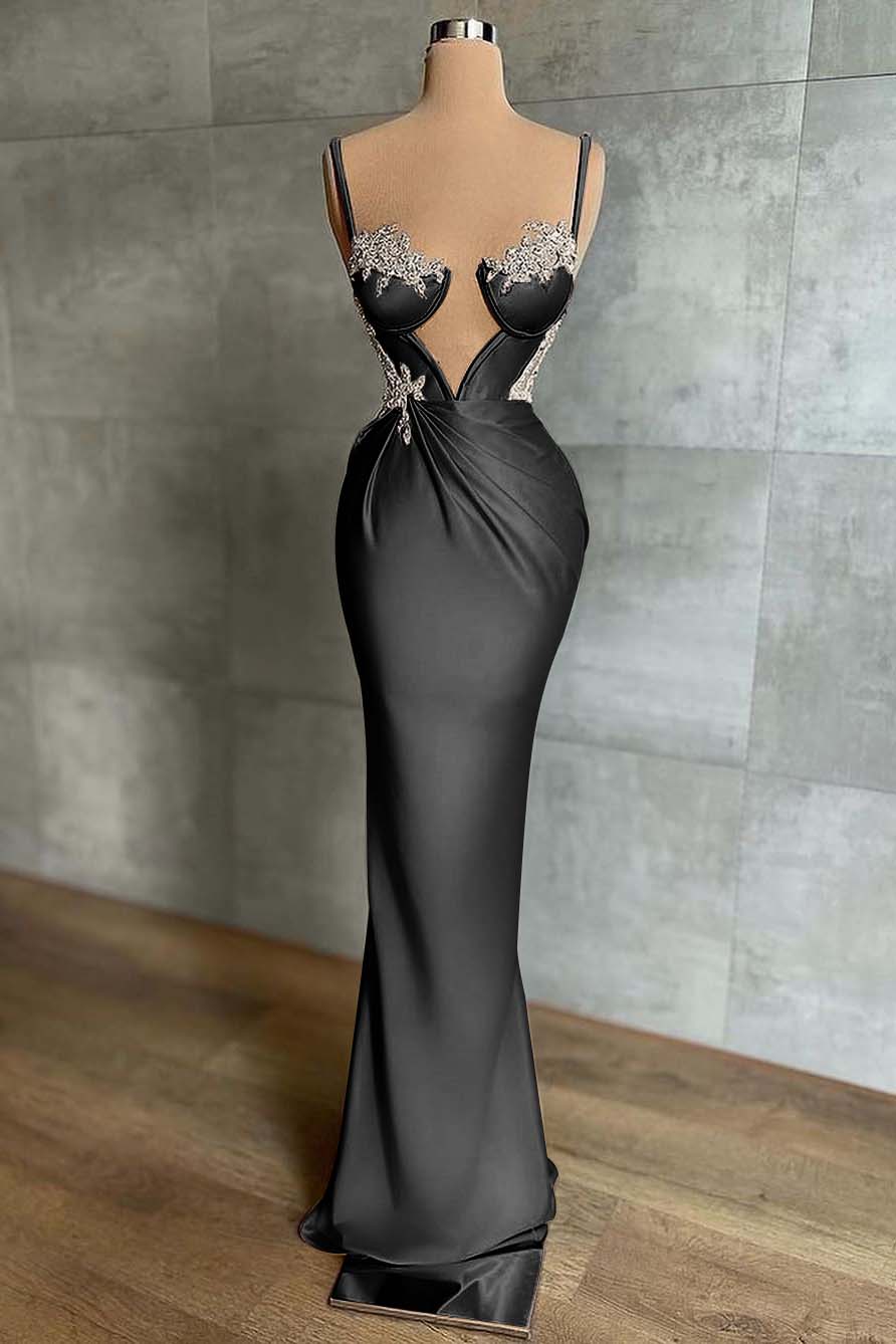 Pink Spaghetti-Strap Mermaid Prom Dress Sleeveless