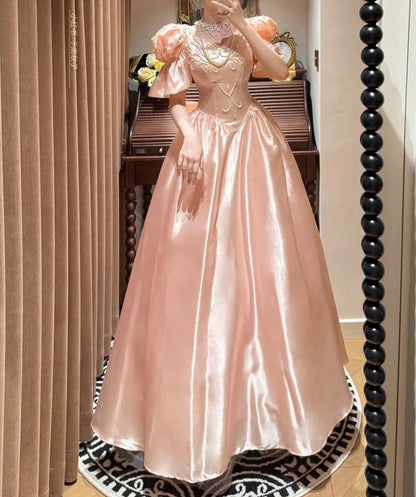 Chic Prom Gown Light Pink V-neck Satin Gala Dress Quinceanera Dress 18th Birthday Gown      D5327