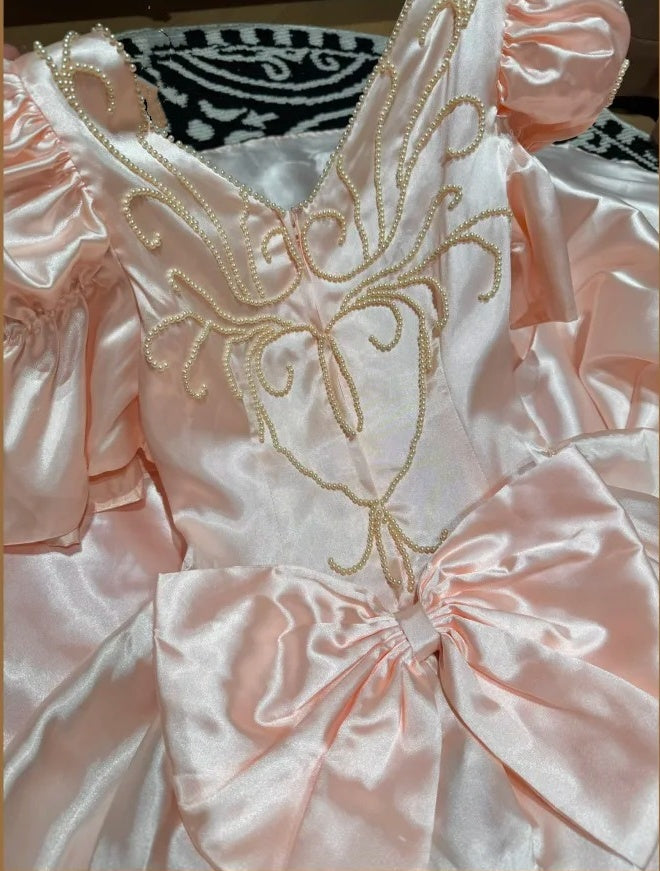 Chic Prom Gown Light Pink V-neck Satin Gala Dress Quinceanera Dress 18th Birthday Gown      D5327