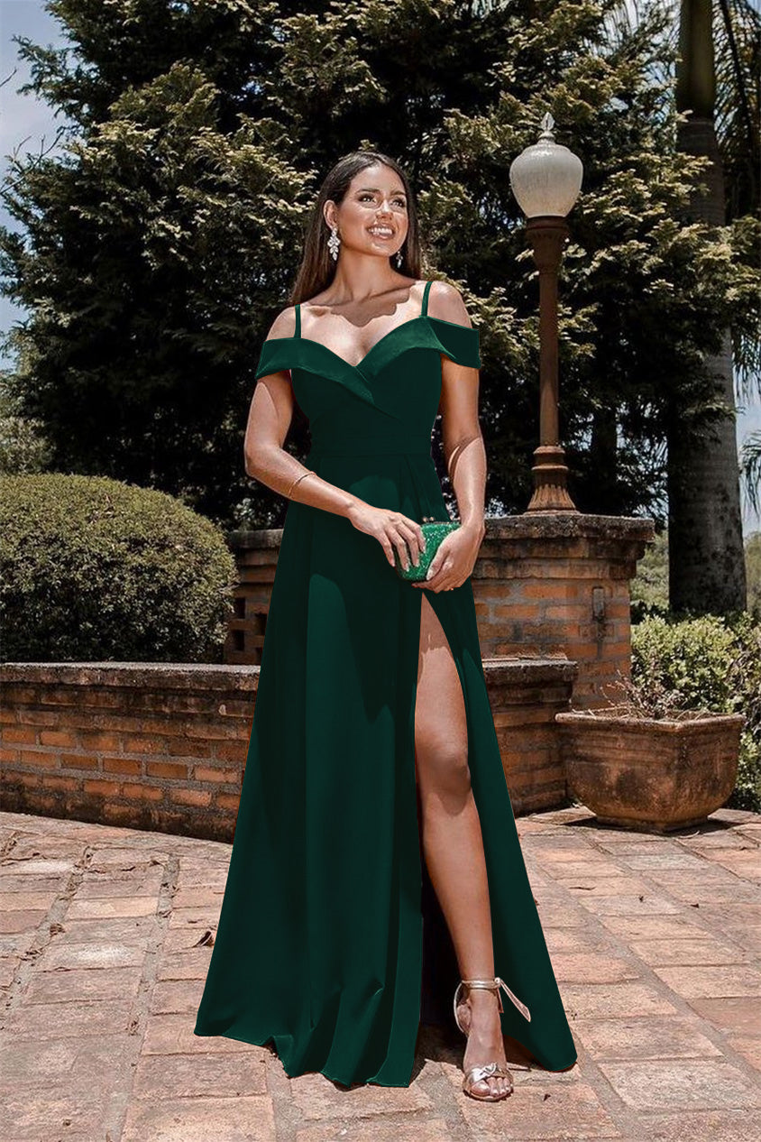 Evening Dress Spaghetti-Straps Split Sweetheart Online Off-The-Shoulder Burnt Orange