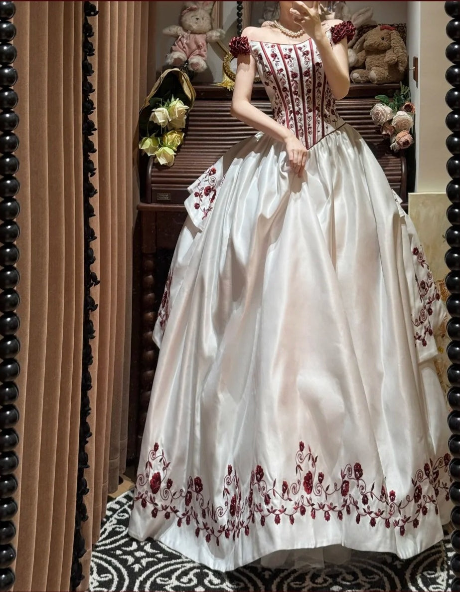 Charming Ball Gown Satin Off Shoulder Pleated Evening Dress Quinceanera Dress 18th Birthday Prom Gown       D5345