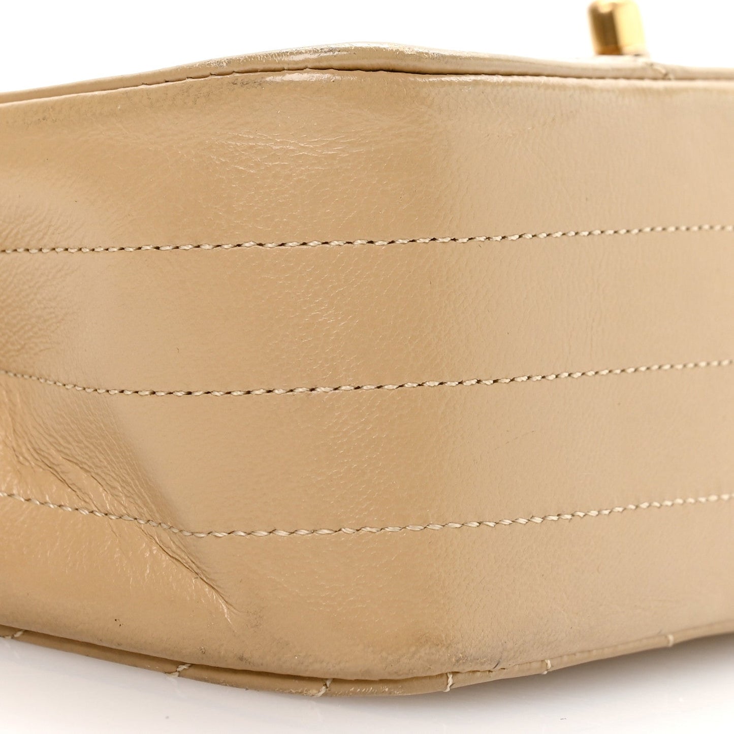 Lambskin Ribbon Stitched Flap Beige