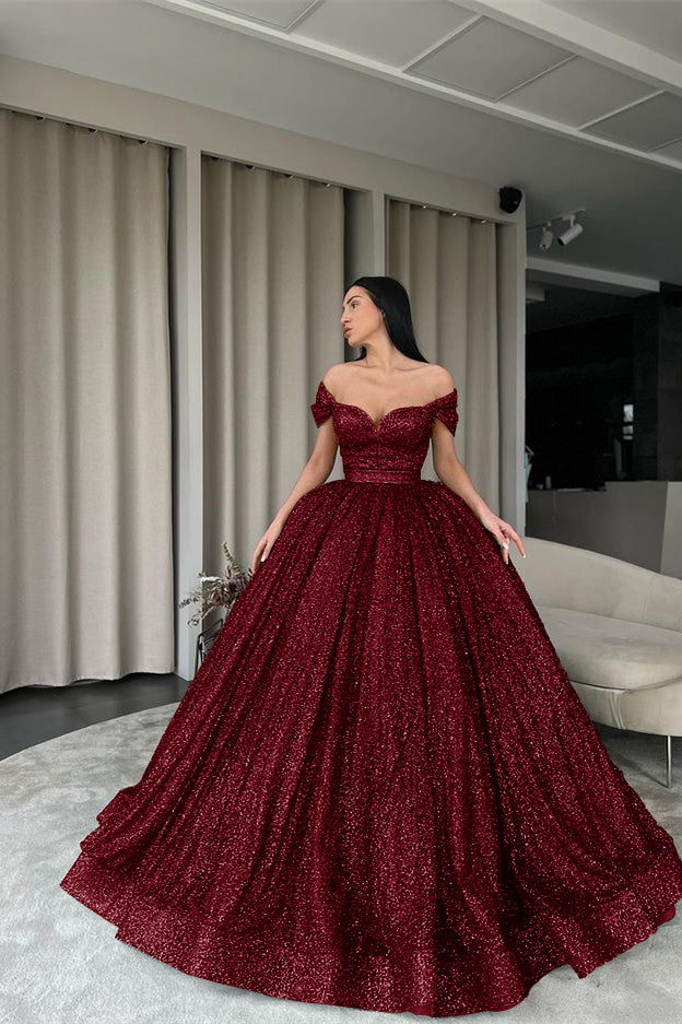 Green Off-The-Shoulder Evening Dress Ball Gown With Sequins