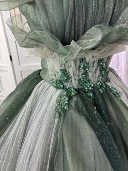 Charming Ball Gown Strapless Pleated Tulle Evening Dress Sweet 16th Dress Birthday Prom Gown       D5370